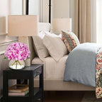 Hollyone Hydrangea Artificial Flowers with Glass Vase Purplish Pink Silk Faux Flowers Arrangements in Vase with Faux Water Fake Floral Bulk Bouquet for Home Decor Table Centerpiece Decorations