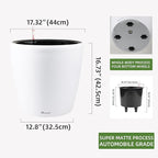 Dexceder 18x17 Self Watering Planter with Wheels Indoor Outdoor, Inner Pot Design, Thickened Large Floor Standing Flower Plant Pot with Water Level Indicator (White Matte)