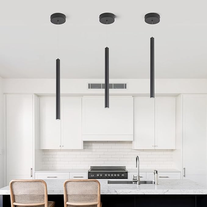 3 Light Mini Pendant Lighting Modern Pendant Light, LED Modern Pendant Light Fixtures Mini Ceiling Hanging Lights for Kitchen Island Dining Room Bar Living Room 6000K 3-Pack Black