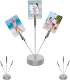 3 Pack Desktop Photo Tree Holder Clip Round Base, 3-Branch Gift Card Holder with Clips, Memo and Picture Display Clip Holder Stand for Wedding Party Photo Clip Holder Table Numbers Silver