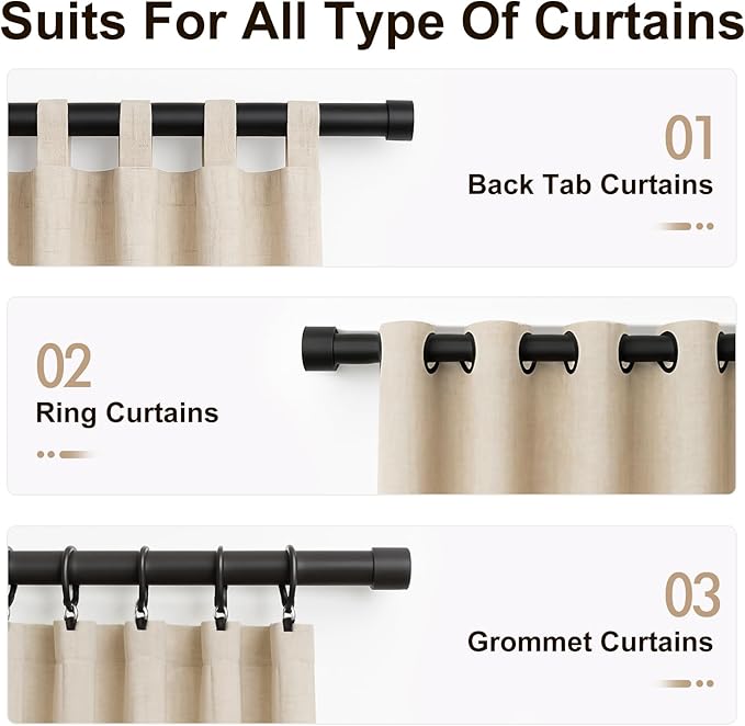 Matte Black Curtain Rod 16-157.5 Inch Iron Extra Long Industrial Commercial Residential Large Spaces Wall Brackets Included Professional Grade Construction