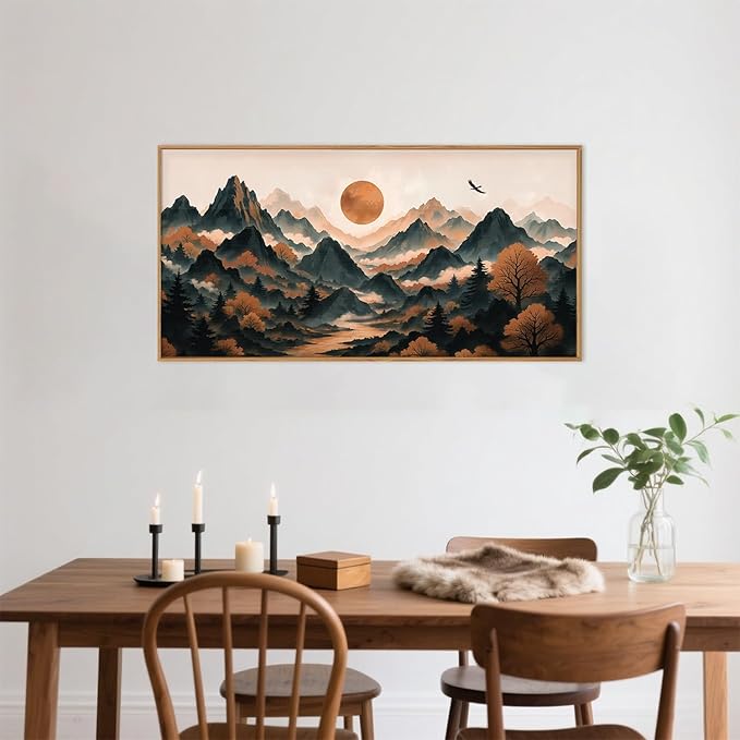 Large Boho Mountain Framed Canvas Wall Art Set, Brown Ridge Landscape Wall Decor, Pine Tree Scenery Wall Painting, Abstract Wilderness Art Print for Living Room, Bedroom, Office - 20X40