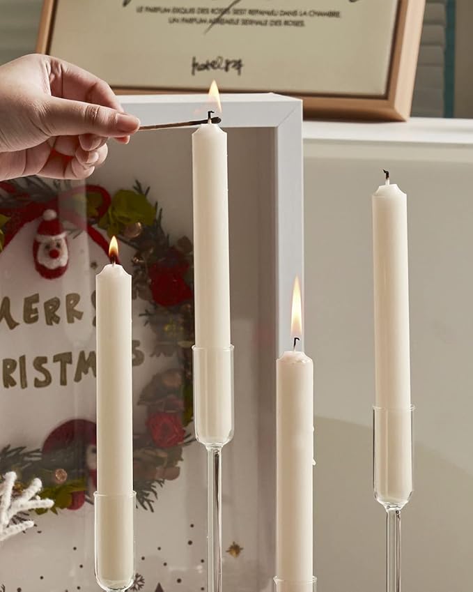 Candle Holder, Glass Taper Candle Tall Candlestick Holder, 4 Different Heights, for Table Centerpiece, Wedding, Party, Clear, 8pcs