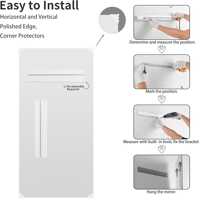 Mirrorons Large Vanity Mirror 72" x 36", Bathroom Vanity Mirror with Frameless Polished Edge, Hangs Horizontally or Vertically. Upgraded Shatterproof Bathroom Mirrors for Wall.