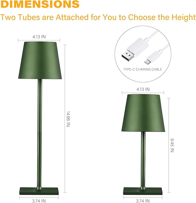 2 Pack Cordless Table Lamps, 3 Colors Stepless Dimming, 5000mAh Rechargeable Battery LED Desk Lamp for Bedroom/Couple Dinner/Desk/Cafe/Dining Room/Terrace