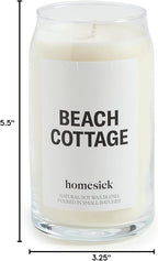 Homesick Scented Candles for Home (Beach Cottage) - Long-Lasting Natural Soy Wax Blend Jar Candle Gifts for Women & Men, 60-80 Hours Burn Time - Notes of Bergamot & Sandalwood