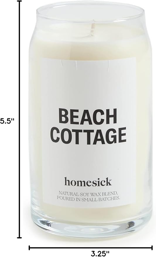 Homesick Scented Candles for Home (Beach Cottage) - Long-Lasting Natural Soy Wax Blend Jar Candle Gifts for Women & Men, 60-80 Hours Burn Time - Notes of Bergamot & Sandalwood