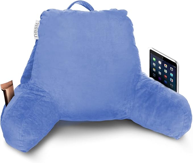 Nestl Reading Pillow for Kids, Small Bed Pillow, Back Pillow for Sitting in Bed, Memory Foam Chair Pillow, Reading & Bed Rest Pillows, Calm Blue Back Pillow for Bed, Arm Pillow with Pockets