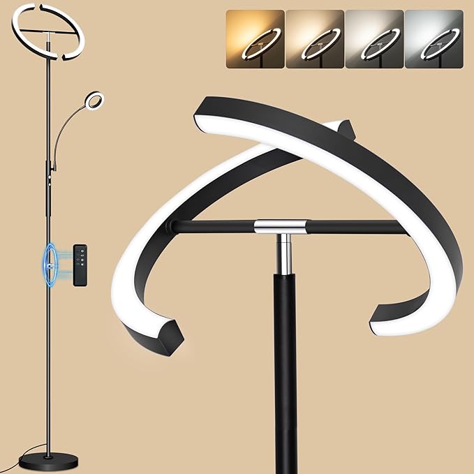Floor Lamps for Living Room, Upgraded 2-in-1 Dimmable Standing Lamp 3000-6500K, 29W Rotatable Floor Reading Light, Remote and Touch Control Uplighter Floor Lamp for Living Room Bedroom Office