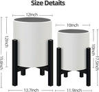 Plant Pot with Stands Set of 2, Mid Century Planters for Indoor Plants Modern Decorative Flower Pots for Balcony, Office, Living Room or Garden with Drainage Plug, 12 inch & 10 inch