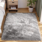 Goolela Fluffy Faux Fur Rug 4x6 Grey Faux SheepskinRug for Bedroom Bedside Fuzzy Furry Plush Soft Rugs for Living Room Home Office Washable Rectangle