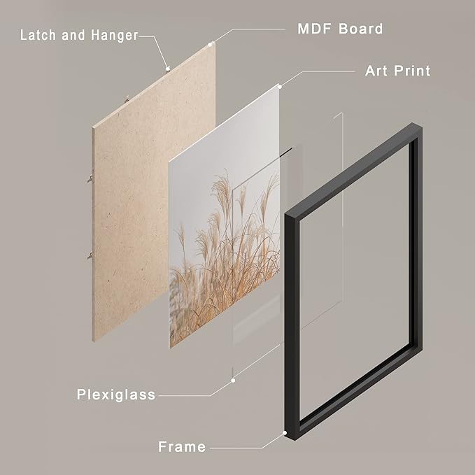 SIGNWIN Framed White Pampas Grass Beach Ocean Shore Horizon Wall Art, Set of 4 Landscape Colorful Wall Decor Prints, Nature Wilderness Wall Décor for Living Room, Bedroom - 12"x16" Black