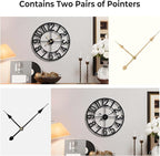 Vantic 24 Inch Large Wall Clock, Arabic Numeral Metal Oversized Wall Clocks for Living Room Decor, Bedroom and Kitchen, Completely Silent, Non Ticking, Battery Operated