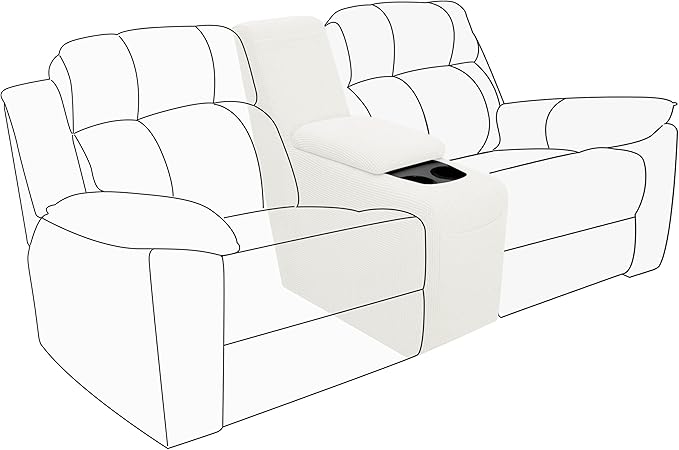 Easy-Going 2-Piece Recliner Console Cover for Reclining Loveseat Covers Stretch Jacquard Middle Console Cover for Recliner Couch and Sofa Cream