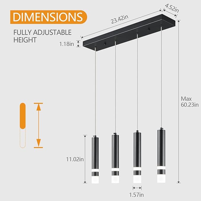 4-Light Dining Room Modern Pendant Light Kitchen Fixture Dimmable LED Black Mini Pendant Lighting fo Kitchen Island Study Pendant Lights