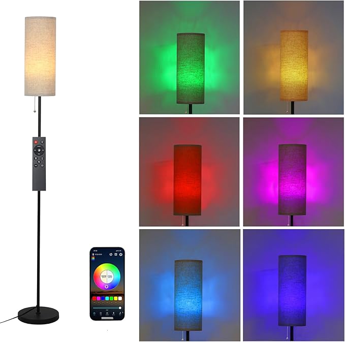 Floor Lamp for Living Room, Modern Standing Lamps with Lampshade, Minimalist Tall Lamp with Chain Switch for Living Room, LED Bulb Included (Beige Shade-RGB Bulb)