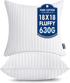 MIULEE 18x18 Pillow Inserts, Firm and Fluffy Decorative Square Throw Pillows for Couch Sofa Bed, Down Alternative with 100% Cotton Cover Pack of 2