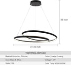 Pendant Light Fixtures with Irregular Ring, 31.49″Black Dining Room Light Fixture Dimmable Color 3000K-6500K, High Ceiling Chandelier Foyer Chandelier for Dining Room, Living Room, Bedroom