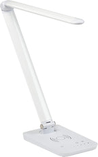 Safco LED Desk Lamp with Built-in Wireless Charging Pad, USB Port, Dimmable, Pivoting Neck, White 1009WH 16"x5"x16.75"