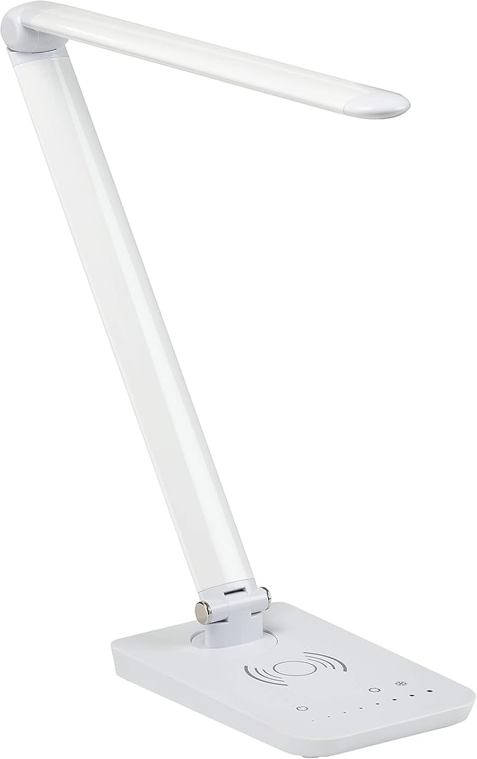 Safco LED Desk Lamp with Built-in Wireless Charging Pad, USB Port, Dimmable, Pivoting Neck, White 1009WH 16"x5"x16.75"