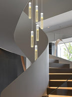 6-Light Silver Modern Crystal Raindrop Chandelier for Dining Room Entrance Long Crystal Bubble Column Chandelier for High Ceiling Lighting Fixtures LED Lampara, 3000k-6000K