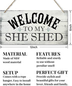 Welcome To My She Shed Decor Sign, Printed Wood Wall Art Sign, Funny Bar Signs for She Shed Room Decor, Hanging Wood Sign Home Decorative, Rustic Farmhouse Welcome Wood Sign Decor Wall Art 12x6 in
