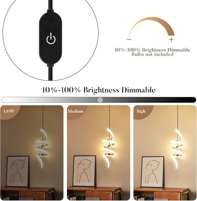 Plug in Pendant Light 3000~6000K Hanging Lights with Plug in Cord, Touch Switch Modern Pendant Light, Gold Hanging Lamps for Living Room, Kitchen, Dining Room, Bedroom,1 Pack