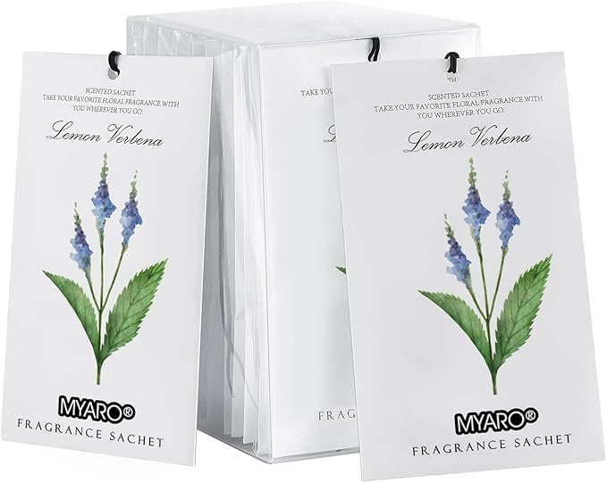 MYARO 12 Packs Lemon Verbena Scented Sachets for Drawer and Closet, Long-Lasting Sachets Bags Air Freshener, Fresh Scents Potpourri Bags Home Fragrance for Lover