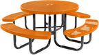 Coated Outdoor Furniture Heavy-Duty Portable Outdoor Picnic Table with Umbrella Hole, Expanded Metal Commercial-Grade Patio Dining Furniture Made in America (46" Round Top, Orange)