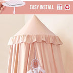 Kertnic Decor Canopy for Kids Bed, Soft Smooth Playing Tent Canopy Girls Room Decoration Princess Castle, Dreamy Mosquito Net Bedding, Children Reading Nook Canopies in Home (Pink-Ruffle)