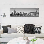 DJSYLIFE Chicago Skyline Wall Art - Black and White Modern Panoramic Cityscape Night View Picture Painting Bedroom Office Living Room Kitchen Home Decoration - Ready to Hang 13.8 "x 47.3" - Chicago 2