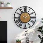 1st owned Wall Clocks for Living Room Decor,13" Vintage,Round Silent Non Ticking,Black Metal,Modern Wood Clocks for Home Bedroom,Kitchen,Garden,Office,Cafe,Modern Wall Decoration -Roman Numerals
