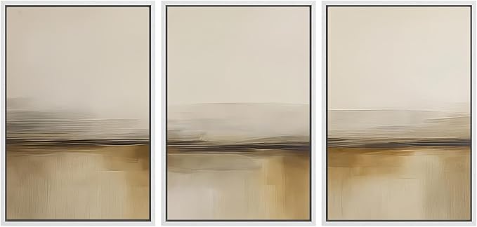 SIGNWIN Framed Canvas Print Wall Art Warm Neutral Horizon Abstract Beige and Brown Landscape Photography Modern Art Minimalist Black and White for Living Room, Bedroom, Office - 24"x36"x3 White