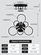 Modern LED Ceiling Light,Dimmable 6 Rings Flush Mount Ceiling Light Fixtures,3000K-6500K 81W Ring Ceiling Lamp with Remote for Bedroom,Dining Room,Living Room,Black