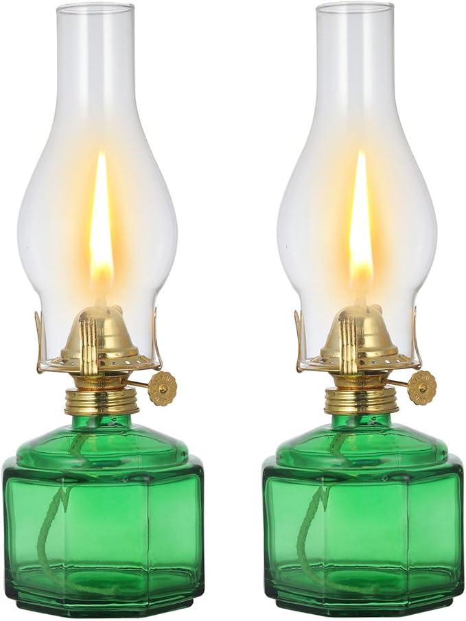 2 Pack Rustic Oil Lamp Large Vintage Glass Kerosene Lamp Chamber Oil Lamps for Indoor Use Home Decor Classic Old Hurricane Oil Lamp for Emergency Lighting 12.5''
