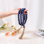 OMISHE 59in Wood Bead Garland with Tassels, Decorative Beads, Farmhouse Wooden Beads Garland for Wall Hanging Home Festival Decor, Navy Blue