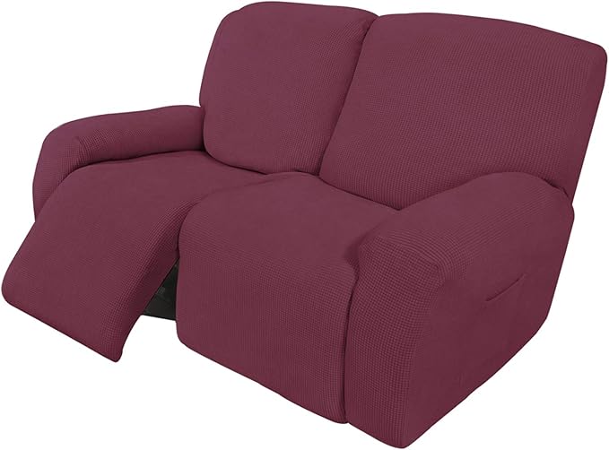 Easy-Going 6 Pieces Recliner Loveseat Stretch Sofa Slipcover Sofa Cover Furniture Protector Couch Soft with Elastic Bottom Kids, Spandex Jacquard Fabric Small Checks ASH Rose