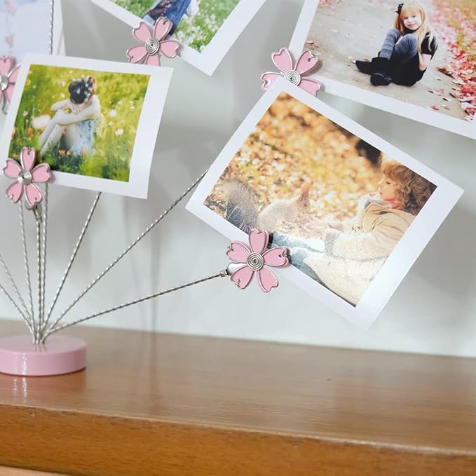 8-Branch Family Tree Picture Frame Holder, Card Photo Clips Holder Desk Stand for Memo Paper Note Photo Christmas Wedding Card Display (Cherry Blossoms)