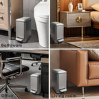 Bathroom Trash Can with Lid，5 Liter / 1.3 Gallon Small Trash Can with Removable Liner, Soft Close lid & Step Pedal, Stainless Steel Trash Bin for Bathroom,Bedroom,Home Office, Kohler Grey