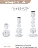 NUPTIO Taper Candle Holders Decor: Set of 3 Wooden Candlestick Holders Mantel Decor - Boho Farmhouse Rustic White