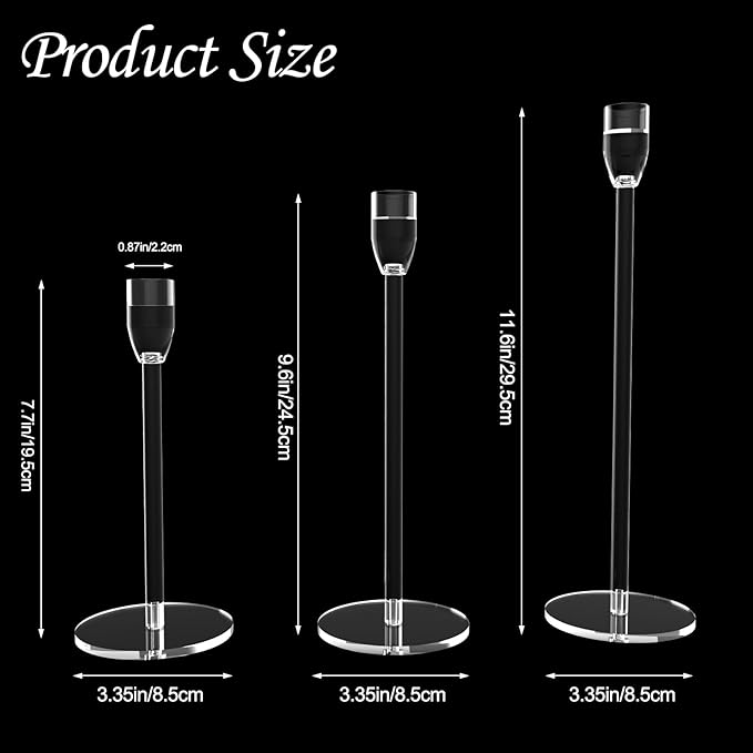 2 Sets Candlestick Holders 3 Piece Set Taper Candle Holder with Different Heights Ideal for Table Decor Party Home Decoration Fits 0.87" LED Stick Candles