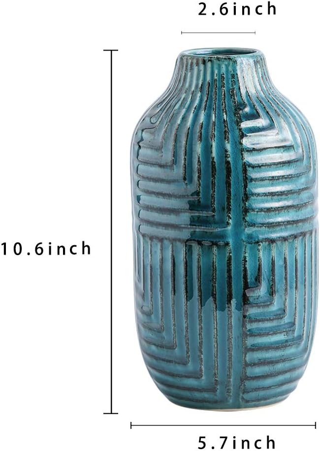 hjn Ceramic Vase- Teal Vase for Home Decor，Flower Vase for Centerpieces, Modern Decor Vases for Living Room/Bookshelf/Mantel/Home Decor Accents - Teal texture-Large-10.6" H