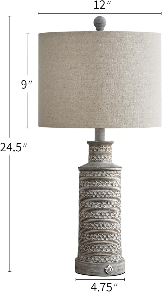 BOBOMOMO 3-Way Dimmable Touch Control Table Lamp Set of 2 with Dual USB Charging Ports for Bedroom Living Room Vintage Rustic Farmhouse Traditional Nightstand Bedside Lamps(Bulbs Included)