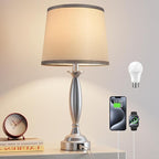 Seealle Lamps for Bedrooms - Touch Control Bedside Lamp with USB C+A, 3 Way Dimmable Nightstand Lamps with USB Port, Brushed Nickel Table Lamp for Living Room Guest Room Bed Side End Table(Single)