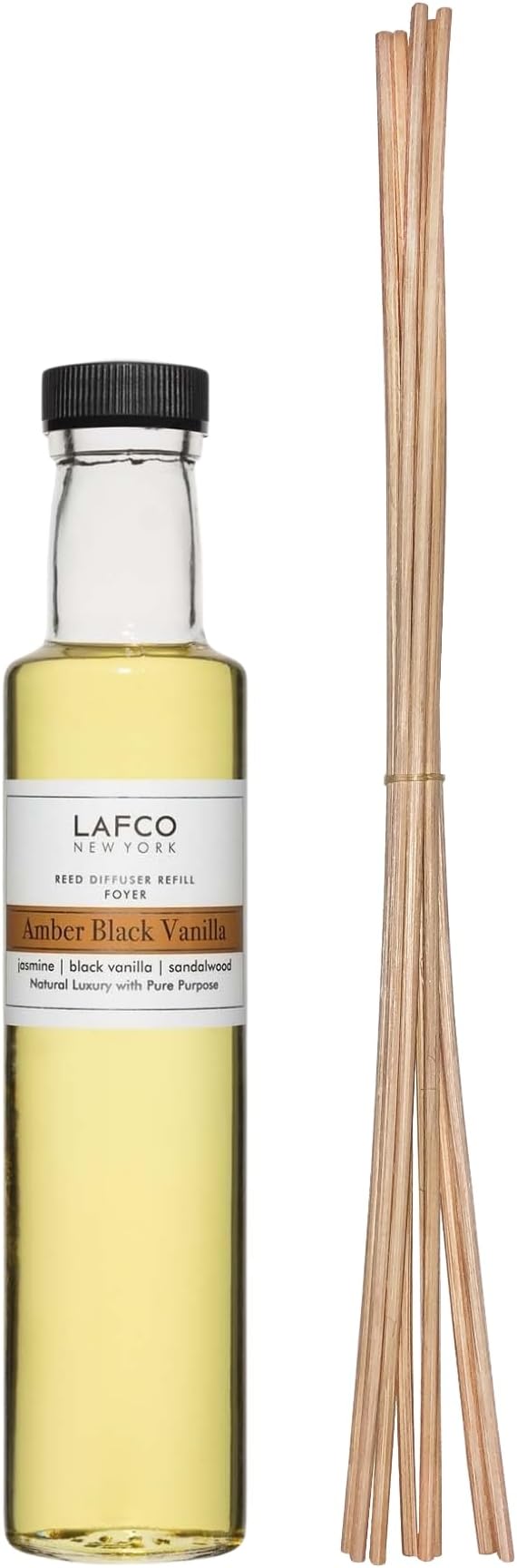 LAFCO New York Reed Diffuser Refill, Amber Black Vanilla - 8.4 oz - Up to 4-Month Fragrance Life - Includes Natural Wood Reeds - Free of Dyes & Propellants - Made in The USA