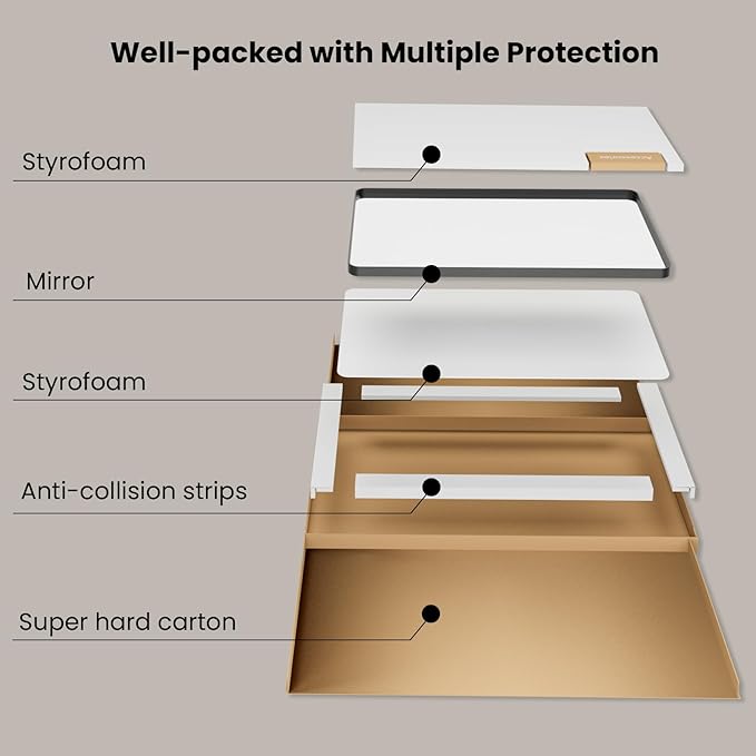 Gold Bathroom Mirror, 22x30 Inch Brushed Gold Metal Frame Mirror for Wall, Rounded Rectangle Bathroom Vanity Mirror, Tempered Glass, Anti-Rust, Horizontal/Vertical