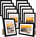 12 Packs 5x7 Picture Frames Bulk, Display 4x6 with Mat or 5x7 Without Mat, Black Gallery Frame Set, 5 by 7 Frames Bulk Set of 12, Collage Wall Decor Photo Frame Set for Wall and Tabletop, Black