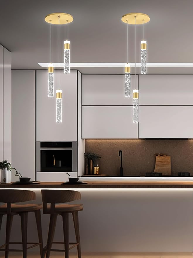 Dimmable 3-Light Pendant Lights Kitchen Island Crystal Hanging Light Modern Ceiling Light for Dinning Room Living Room 24W Gold