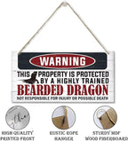 Funny Warning Signs, The Property is Protected By Highly Trained Bearded Dragon Sign, Decorative Wood Hanging Wood Plaque, Warning Wood Sign for Indoor Outdoor Use, Door Gate Hanger, House Decor