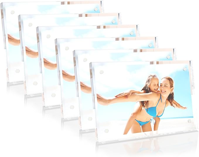 HELPLEX Picture Frames, 6 Pack 6x8 inch Acrylic Picture Frame Clear 6 x 8 Photo Frames Magnetic Picture Frames Ready for Tabletop Display, Effectively Protect Photos from Fading and Yellowing